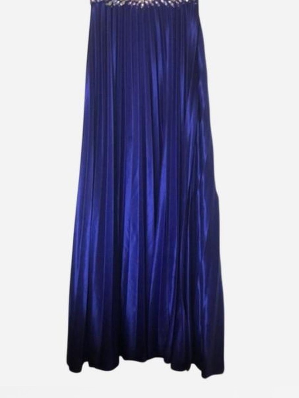 Royal Blue Pleated Strapless Formal Gown Bedazzled Waist - Size 3 - Picture 5 of 8